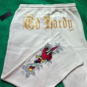 Ed Hardy Sweatpants with Red and Gold Design